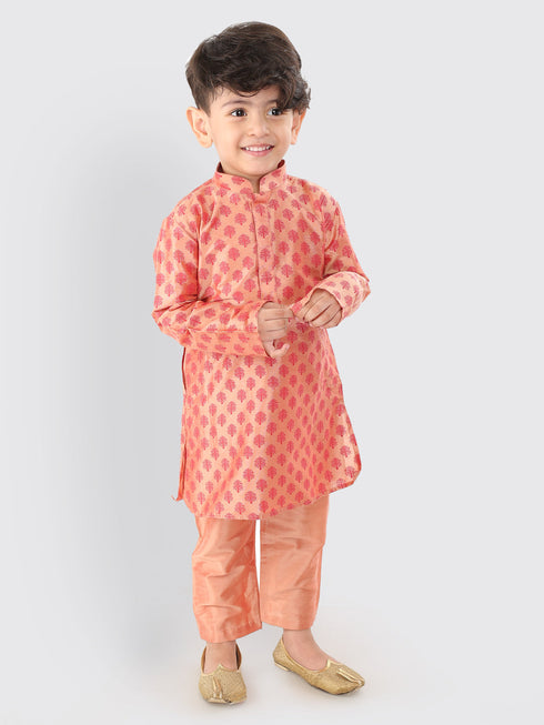 Vastramay SISHU Boy's Pink Cotton Blend Kurta Pyjama Set