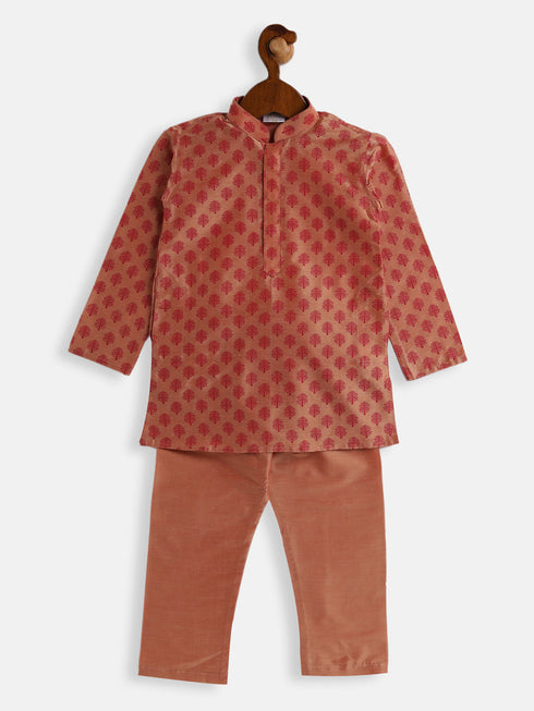 Vastramay SISHU Boy's Pink Cotton Blend Kurta Pyjama Set