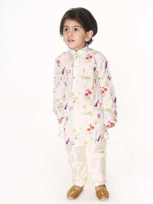 Vastramay SISHU Boys Multicolor-Base-Cream Cotton Blend Kurta Pyjama Set