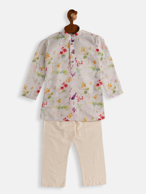 Vastramay SISHU Boys Multicolor-Base-Cream Cotton Blend Kurta Pyjama Set