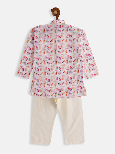 Vastramay SISHU Boys Multicolor-Base-White Cotton Blend Kurta Pyjama Set