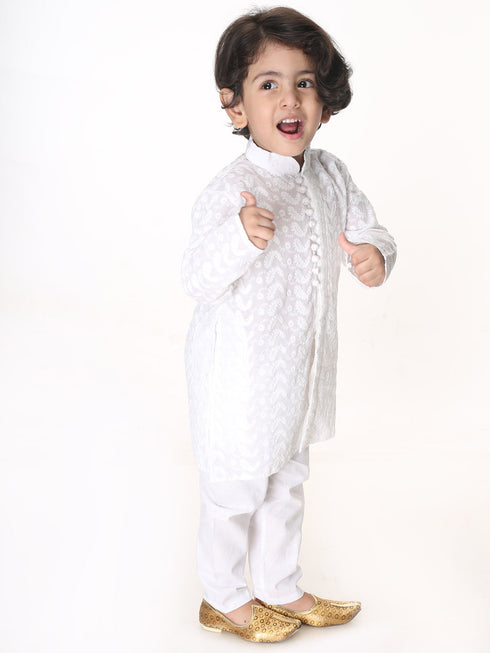 Vastramay SISHU Boys White Pure Cotton Kurta Pyjama Set