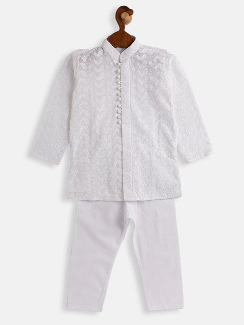 Vastramay SISHU Boys White Pure Cotton Kurta Pyjama Set