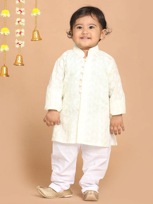 Vastramay SISHU Boy's Yellow Chikankari Pure Cotton Kurta