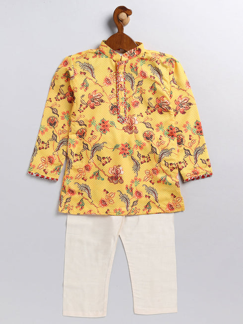 Vastramay SISHU Boy's Multicolor-Base-Mustard And Cream Kurta Pyjama Set