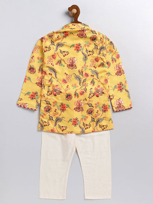 Vastramay SISHU Boy's Multicolor-Base-Mustard And Cream Kurta Pyjama Set