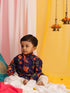 Vastramay SISHU Boy's Multicolor-Base-Navy Blue Kurta and Pyjama Set With Leheria Border