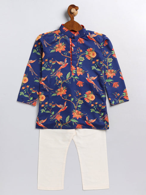 Vastramay SISHU Boy's Multicolor-Base-Navy Blue Kurta and Pyjama Set With Leheria Border