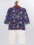 Vastramay SISHU Boy's Multicolor-Base-Navy Blue Kurta and Pyjama Set With Leheria Border