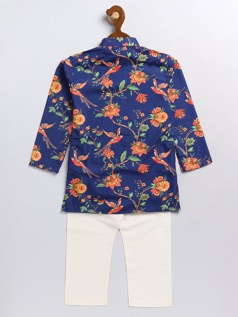 Vastramay SISHU Boy's Multicolor-Base-Navy Blue Kurta and Pyjama Set With Leheria Border