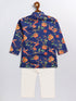 Vastramay SISHU Boy's Multicolor-Base-Navy Blue Kurta and Pyjama Set With Leheria Border