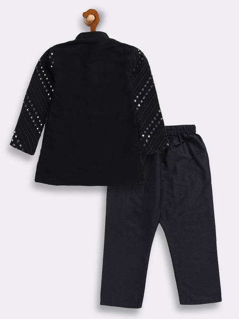 Vastramay SISHU Boy's Black Mirror Work Kurta Pyjama Set