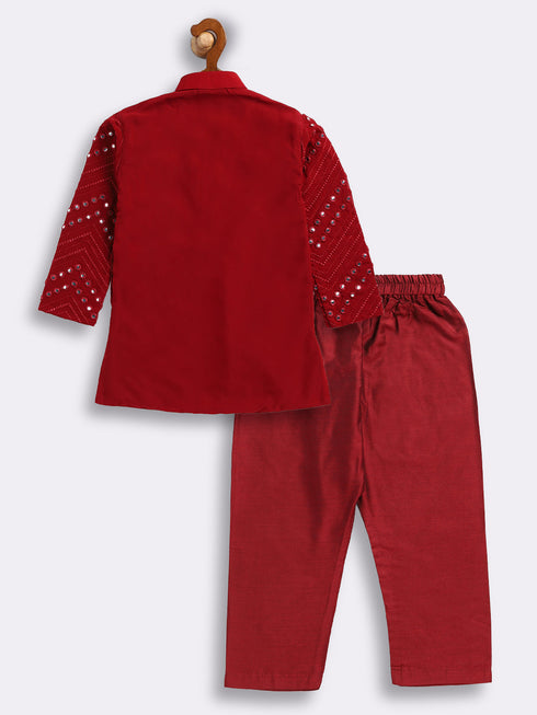 Vastramay SISHU Boy's Maroon Mirror Work Kurta Pyjama Set