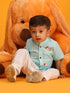Vastramay SISHU Boy's Aqua Blue and White Embroidered Cotton Kurta Pyjama Set
