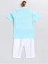 Vastramay SISHU Boy's Aqua Blue and White Embroidered Cotton Kurta Pyjama Set