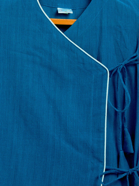 Vastramay SISHU Boy's Blue Angrakha Style Krishna Kurta and White Dhoti Set