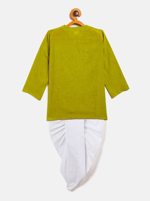 Vastramay SISHU Boy's Green Angrakha Style Krishna Kurta and White Dhoti Set