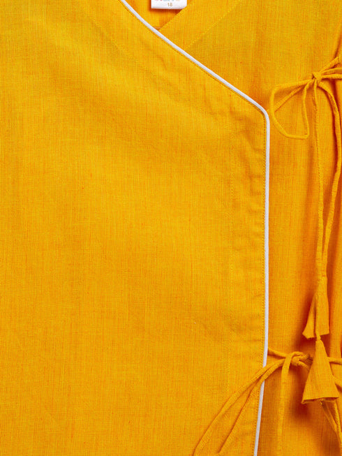 Vastramay SISHU Boy's Mustard Angrakha Style Krishna Kurta and White Dhoti Set