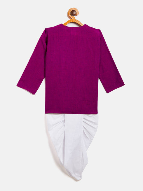 Vastramay SISHU Boy's Pink Angrakha Style Krishna Kurta and White Dhoti Set