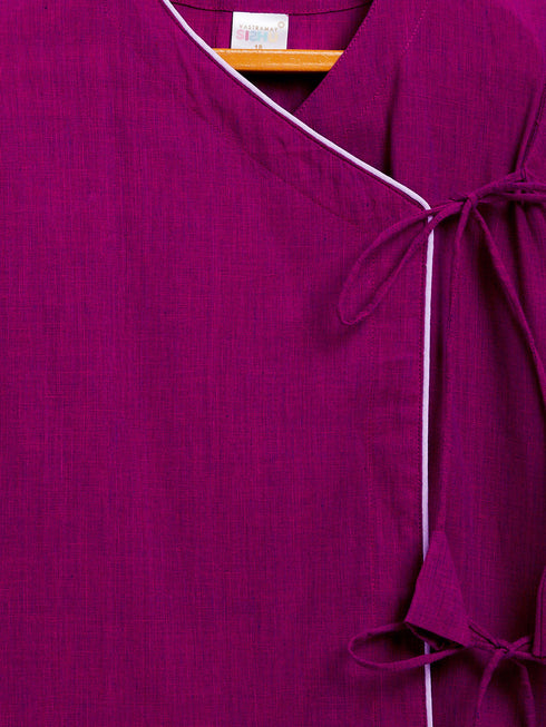 Vastramay SISHU Boy's Pink Angrakha Style Krishna Kurta and White Dhoti Set