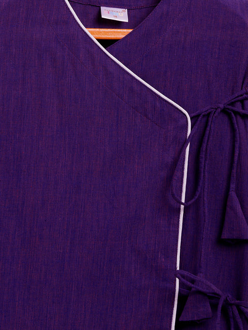 Vastramay SISHU Boy's Purple Angrakha Style Krishna Kurta and White Dhoti Set