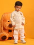 Vastramay SISHU Boy's Beige and White Embroidered Cotton Kurta Pyjama Set