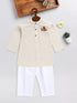 Vastramay SISHU Boy's Beige and White Embroidered Cotton Kurta Pyjama Set