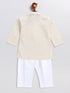 Vastramay SISHU Boy's Beige and White Embroidered Cotton Kurta Pyjama Set