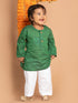 Vastramay SISHU Boys' Green Cotton Kurta and White Pyjama Set