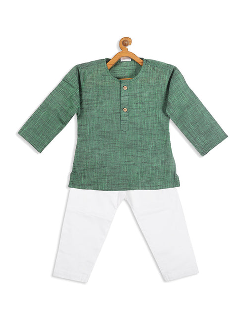 Vastramay SISHU Boys' Green Cotton Kurta and White Pyjama Set