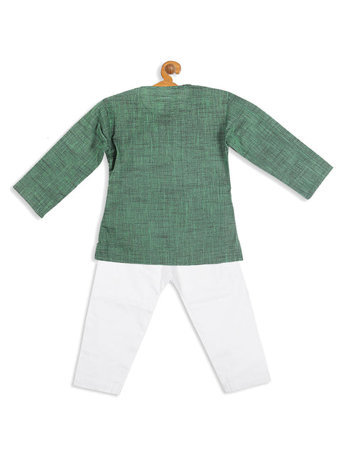 Vastramay SISHU Boys' Green Cotton Kurta and White Pyjama Set