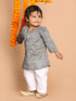 Vastramay SISHU Boys' Grey Cotton Kurta and White Pyjama Set
