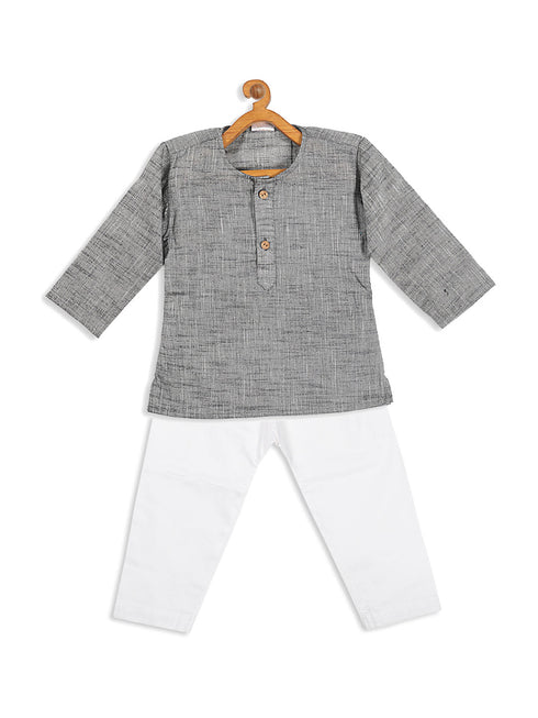 Vastramay SISHU Boys' Grey Cotton Kurta and White Pyjama Set