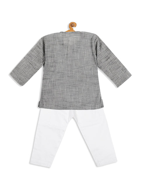 Vastramay SISHU Boys' Grey Cotton Kurta and White Pyjama Set
