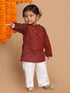 Vastramay SISHU Boys' Maroon Cotton Kurta and White Pyjama Set