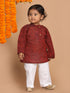 Vastramay SISHU Boys' Maroon Cotton Kurta and White Pyjama Set