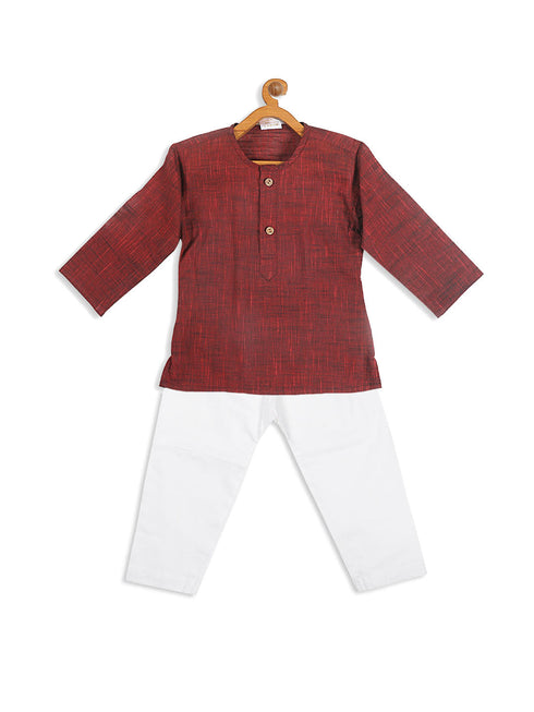 Vastramay SISHU Boys' Maroon Cotton Kurta and White Pyjama Set