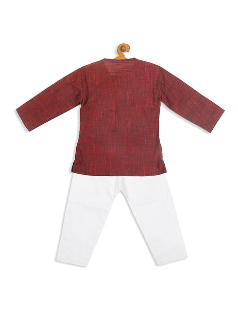 Vastramay SISHU Boys' Maroon Cotton Kurta and White Pyjama Set