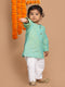 Vastramay SISHU Boy's Parrot Green Cotton Kurta and White Pyjama Set