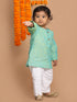 Vastramay SISHU Boy's Parrot Green Cotton Kurta and White Pyjama Set