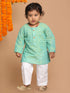 Vastramay SISHU Boy's Parrot Green Cotton Kurta and White Pyjama Set