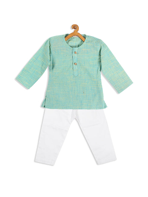 Vastramay SISHU Boy's Parrot Green Cotton Kurta and White Pyjama Set