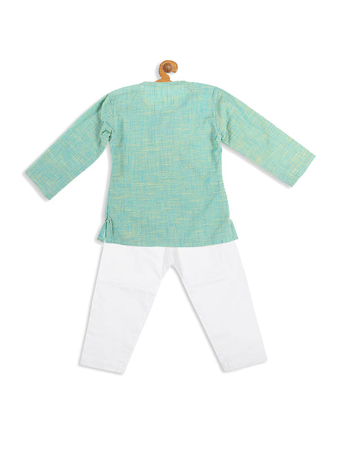 Vastramay SISHU Boy's Parrot Green Cotton Kurta and White Pyjama Set