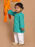 Vastramay SISHU Boys' Turquoise Blue Cotton Kurta and White Pyjama Set