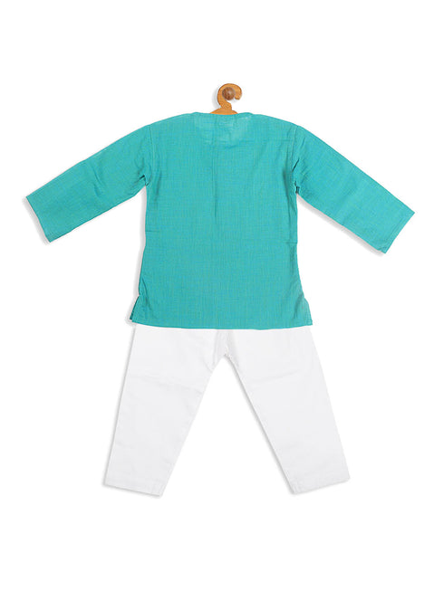 Vastramay SISHU Boys' Turquoise Blue Cotton Kurta and White Pyjama Set