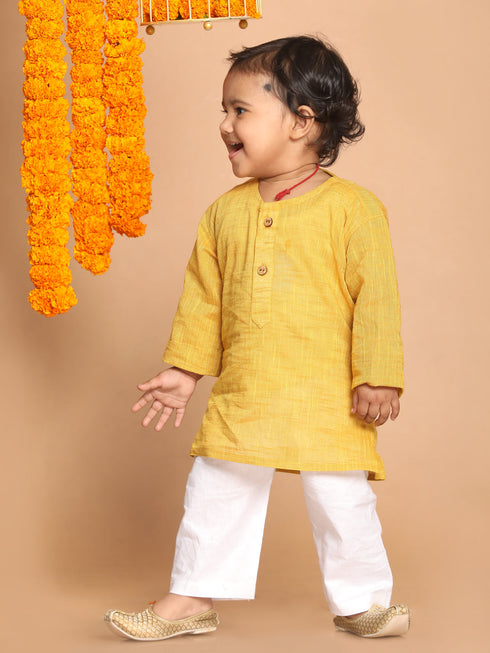 Vastramay SISHU Boys' Yellow Cotton Kurta and White Pyjama Set