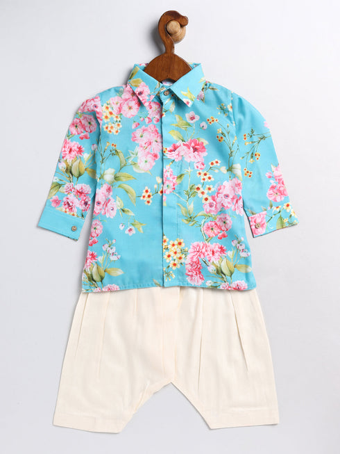 Vastramay SISHU Boy's Aqua Floral Printed Kurta Patiala Set