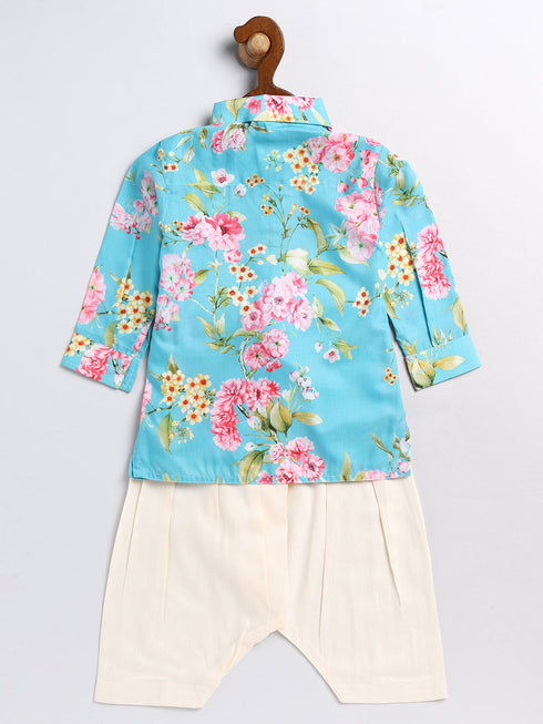 Vastramay SISHU Boy's Aqua Floral Printed Kurta Patiala Set