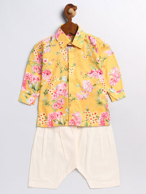 Vastramay SISHU Boy's Yellow Floral Printed Kurta Patiala Set