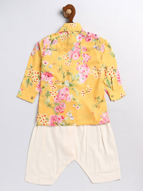 Vastramay SISHU Boy's Yellow Floral Printed Kurta Patiala Set